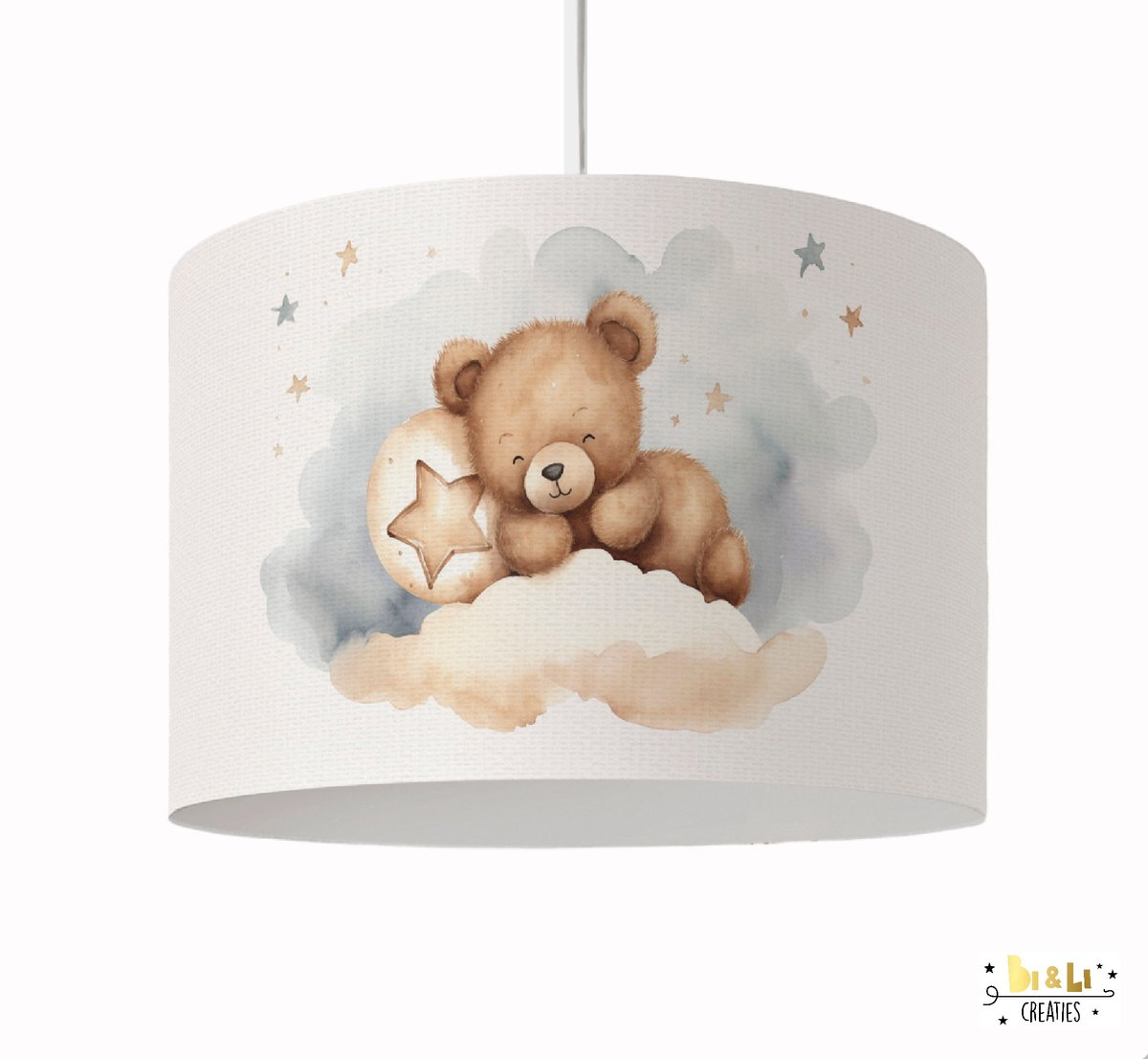 Hanglamp beer op wolk-sfeerverlichting-kinderkamer-beer-wolken-verlichting-incl pendel-accessoires