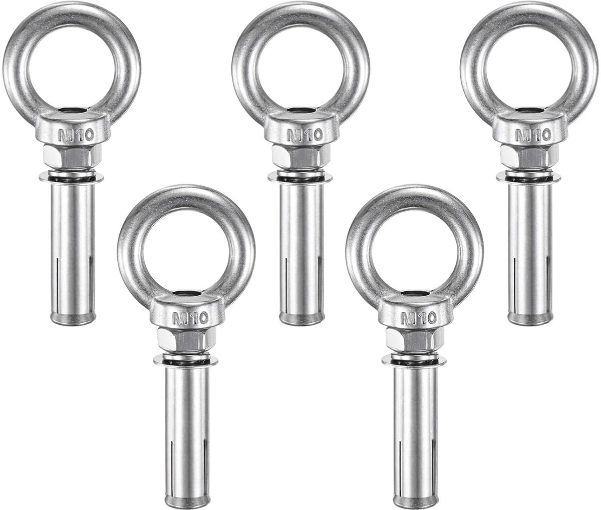 Oogbouten, M10 x 60 mm, 304 roestvrij staal, wandbeton, baksteenanker, expansieschroeven, bevestiging voor luifels, waslijnen, hekken, schouderoogbouten