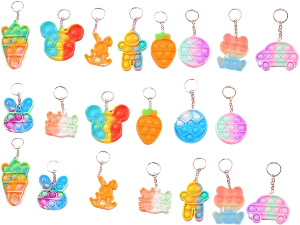 20 stuks cadeautjes voor kinderverjaardag, mini-fidgetspeelgoed, feestcadeaus voor kinderen van 4-8 jaar, popit sleutelhanger voor kinderen, jongens en meisjes, pop-sleutelhanger