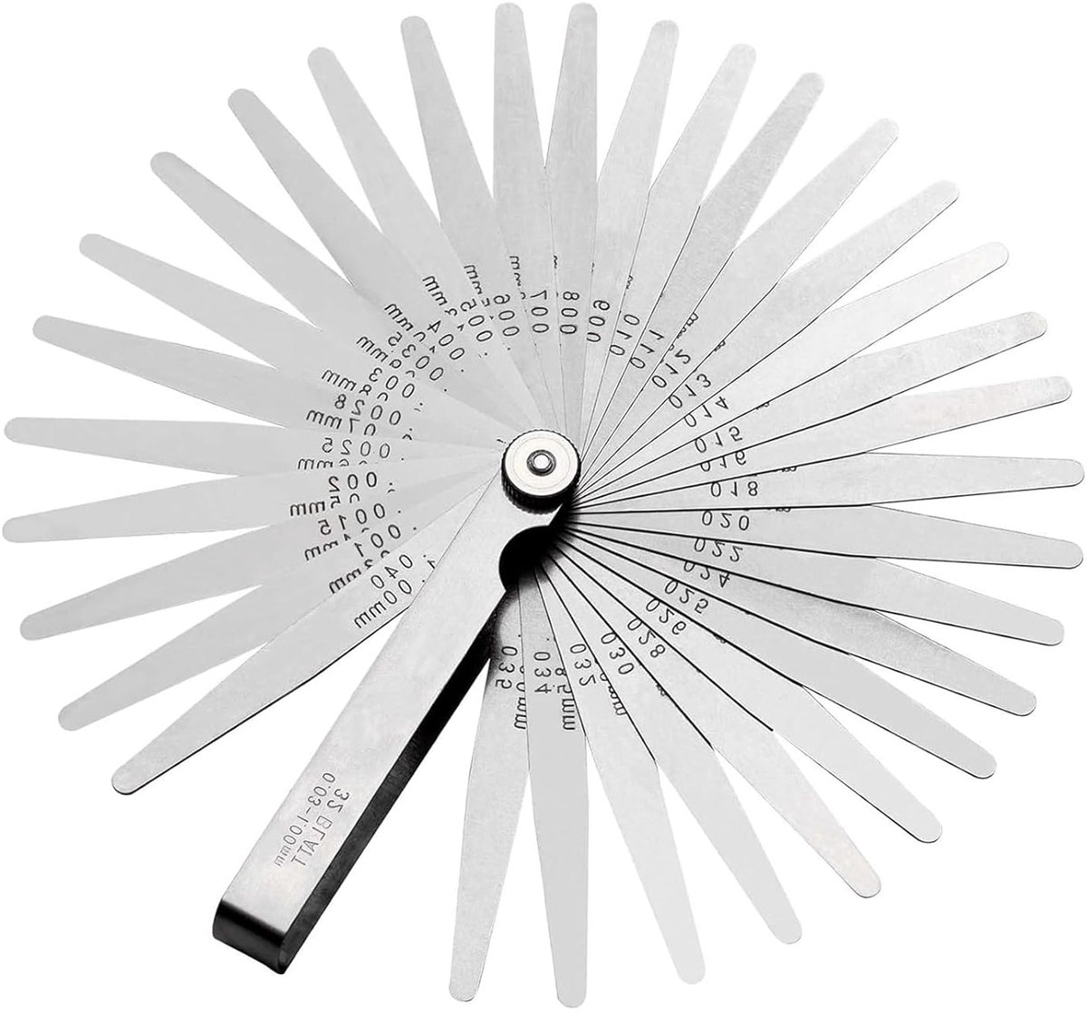 Voelermatenset met 32 bladen (0,02 mm - 1,0 mm), nauwkeurige metrische en inch-indicator van mangaanstaal, roestvrijstalen indicator voor klepspeling, bougies, 3-printers