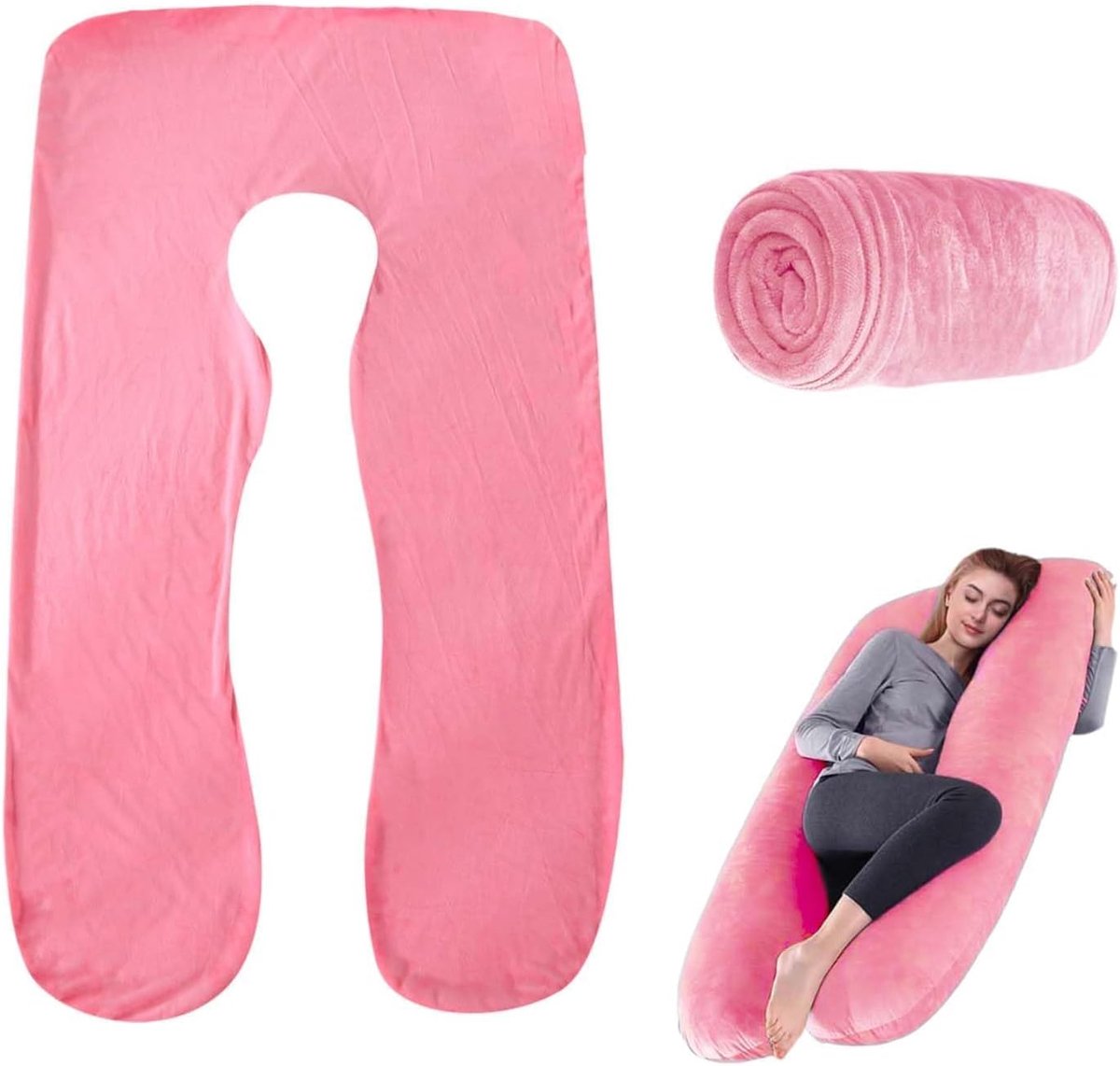 Kussenhoes, 140 x 80 cm, Zwangerschapskussen, Kussenovertrek U-vormige kussensloop, Afneembare zijslaapkussenhoes, U-kussen Voedingskussen, Zwangerschapscomfortkussen, vervangbaar（Blauw）