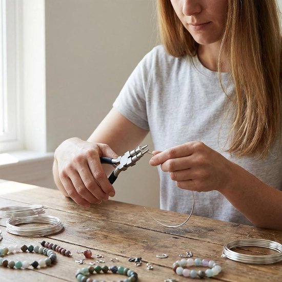 Tang voor sieraden en handwerk in 6 stappen, kopdiameter van 2,5 tot 9 mm, comfortabele antislip handgrepen, gesmeed van staal met hoog koolstofgehalte — afbeelding 3