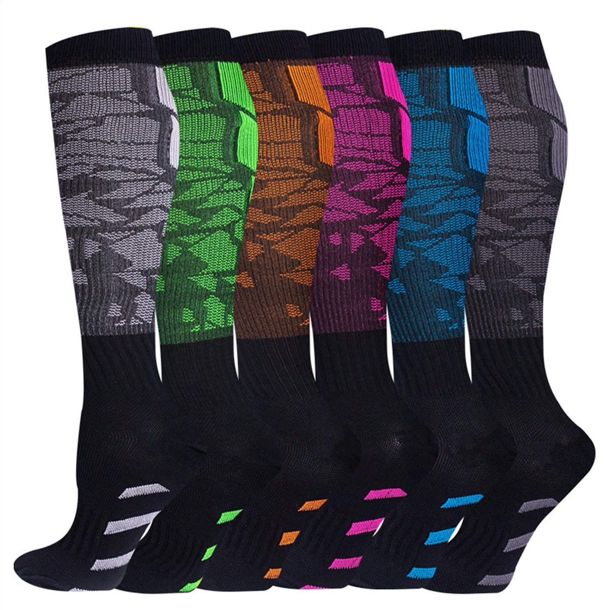 Compressiekousen 6 paar - 15-30 mmHg compressiekousen - compressiekousen vliegen dames - hardlopen en fitness - sport - wielrennen - verpleegkundigen en zwangerschap - Kleurrijke steunkousen met graduele compressie