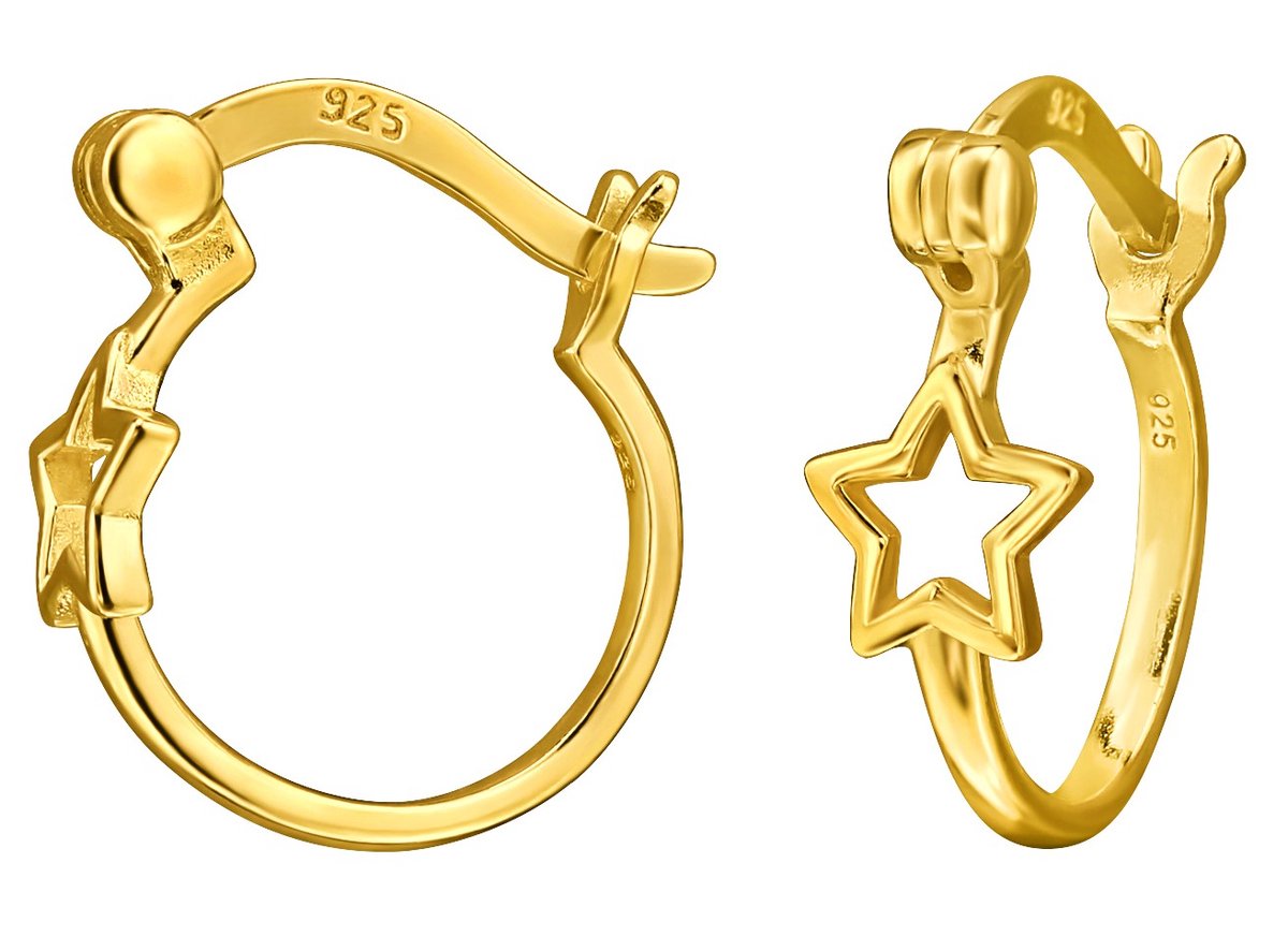 Joy|S - Zilveren ster oorbellen - 15 mm oorringen met ster - gold plated - Franse sluiting - sterling zilver 925 - dames