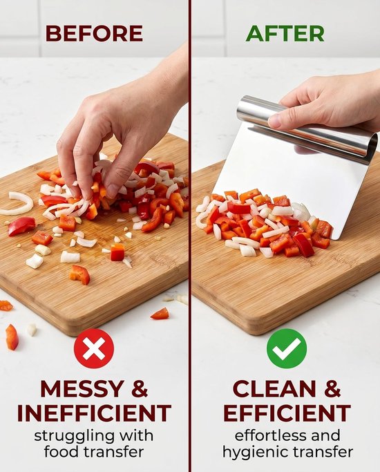 Deegspatel, deegschraper, roestvrij staal, keukenschraper, deegsnijder, deegkaart, keukenspatel, universele hulp, keukenhulp, schraper voor brood, fruit, groenten en bakken — afbeelding 3