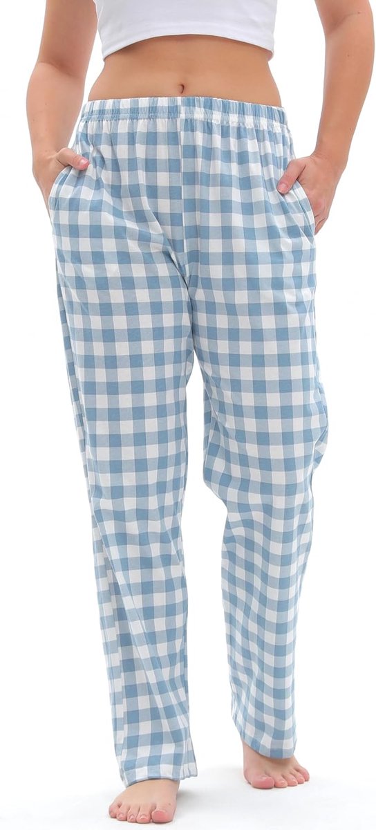 Pyjamabroek voor dames, comfortabele loungebroek van katoen, geruite pyjamabroek, loungewear voor dames, nachtkleding, pyjamabroek