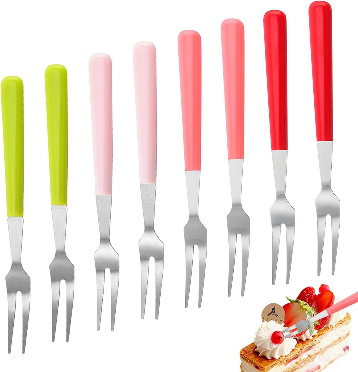 Dessertvorken, ook ideaal voor snacks, komkommers, fruit, roestvrij staal, kleine vorken voor thuis, bruiloft, feest, café, vaatwasmachinebestendig