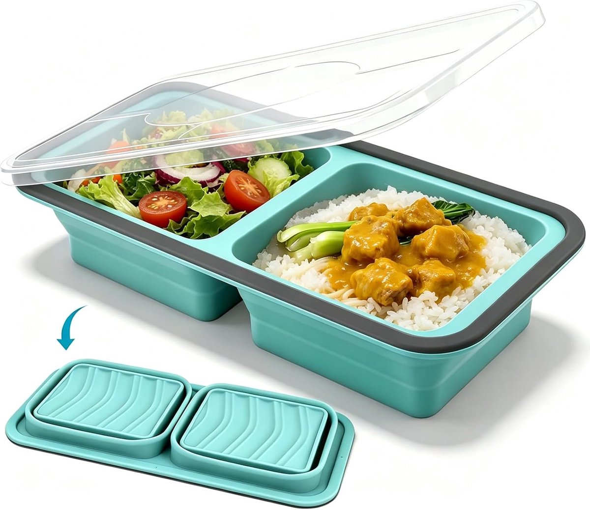 Siliconen ijsblokjesvorm met deksel, vriesvorm, vriescontainer, kan worden opgevouwen voor gebruik, lunchbox, vriescontainers voor soep, ijsblokjes, bouillonsaus