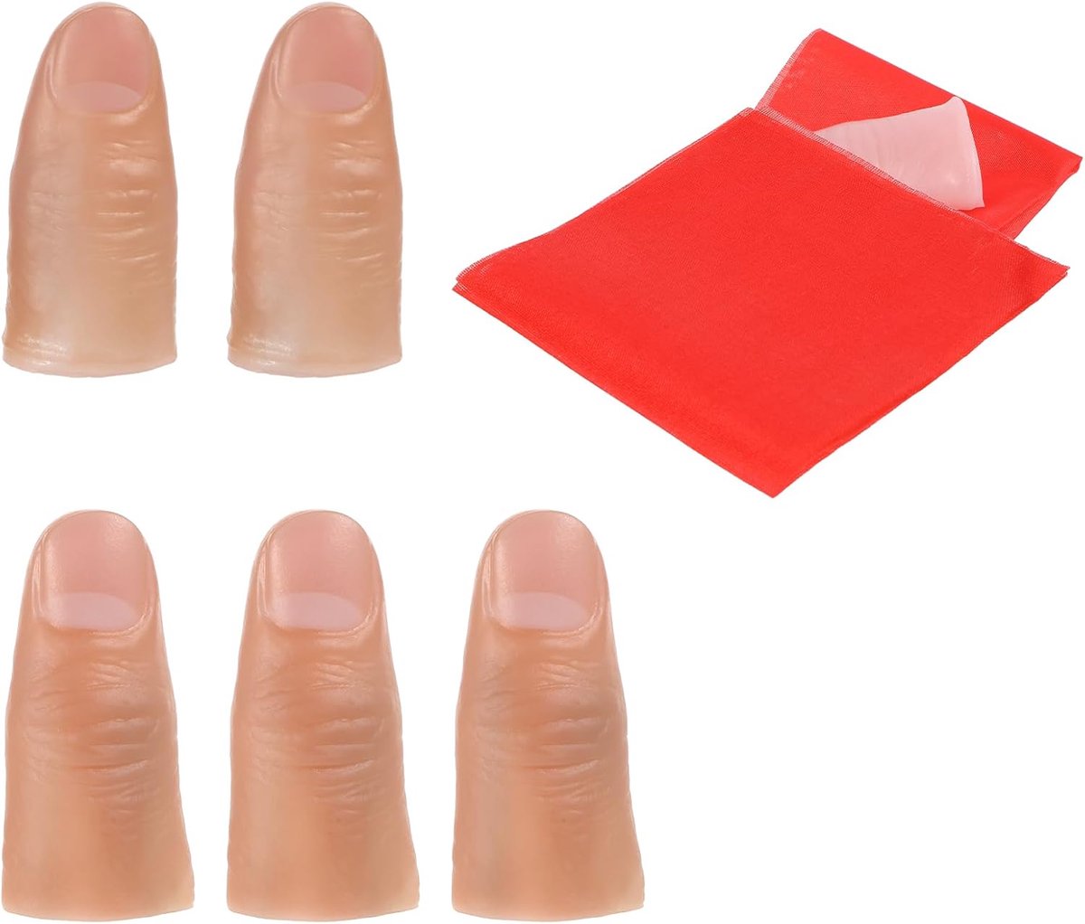 5 Stks Fake Vinger Duim Fake Duimtip voor Magische Trucs Grapjes Feestartikelen Zachte Magische Duimtruc Verdwijnende Magische Vingerduim met Sjaal voor Verdwijnende Uitwisseling en Verschijnende