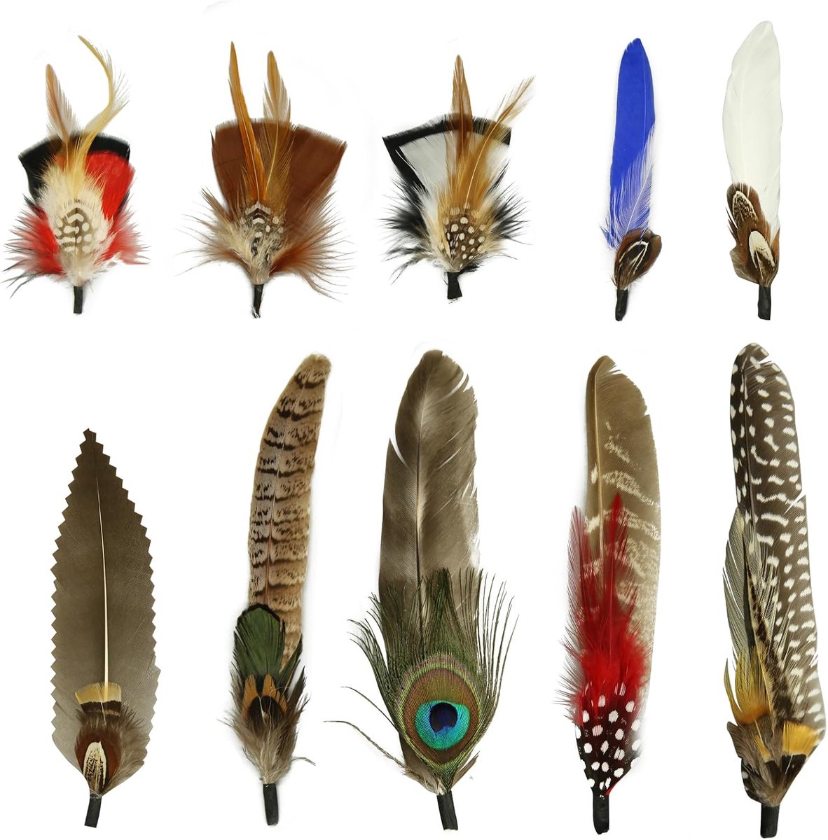 Veren, natuurlijke veren pauwenveren voor hoeden, kleurrijke veren pin cowboyhoed veer voor westerse cowboyhoeden, kerstfeesthoeden, veren accessoires doe-het-zelf decoraties (10 stijl)