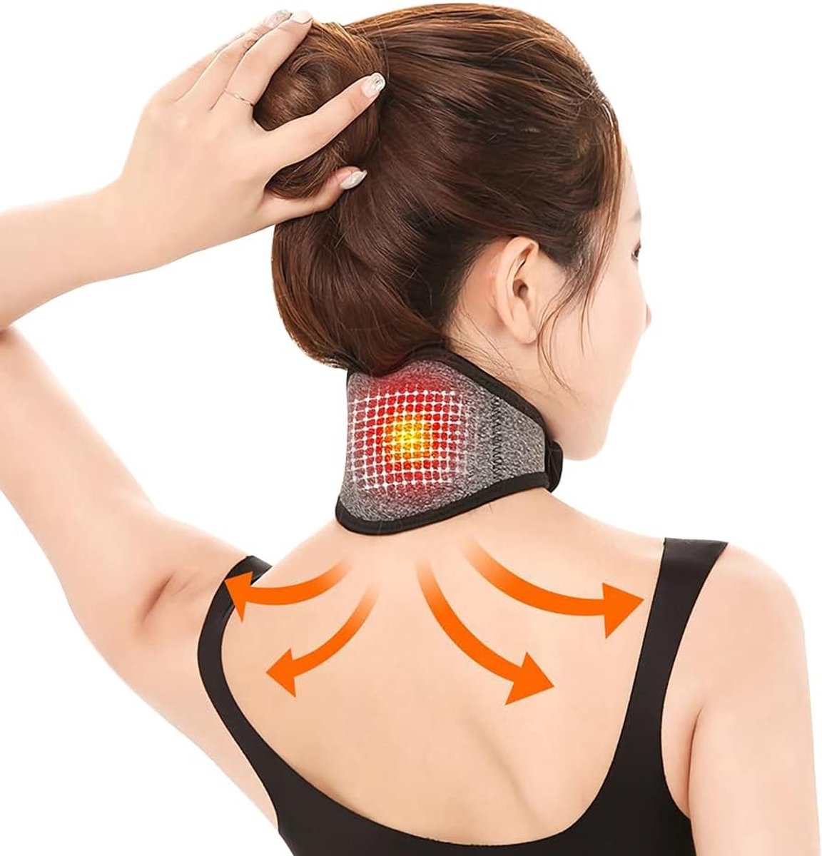 Nekbrace, zelfverwarmend, verstelbaar, neksteun met klittenbandsluiting, halssteun, ademende halsband, nekwikkel, voor nekletsel, pijn, stijfheid halswervelkolom