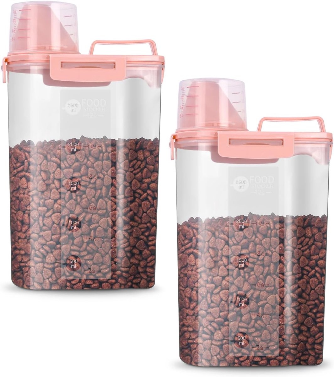 2 containers droogvoer honden, 3 l, voedsel- en keukencontainer, wasmiddeldispenser, organizer, keuken, transparant