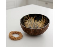 Cocovibes Kokosnoot schaal deco gang houten schaal sleutelhouder sieradenschaal, diameter 13 cm, goud-zwart