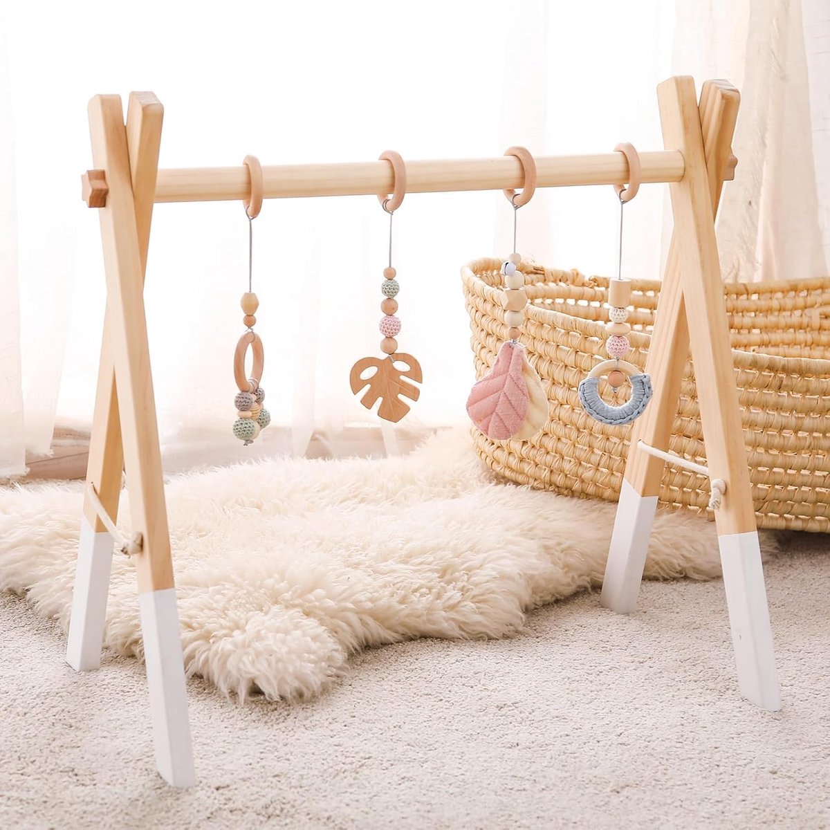 Baby hout gym pasgeborenen speelgoed activity center baby roze hanger ontwerp afneembaar baby's
