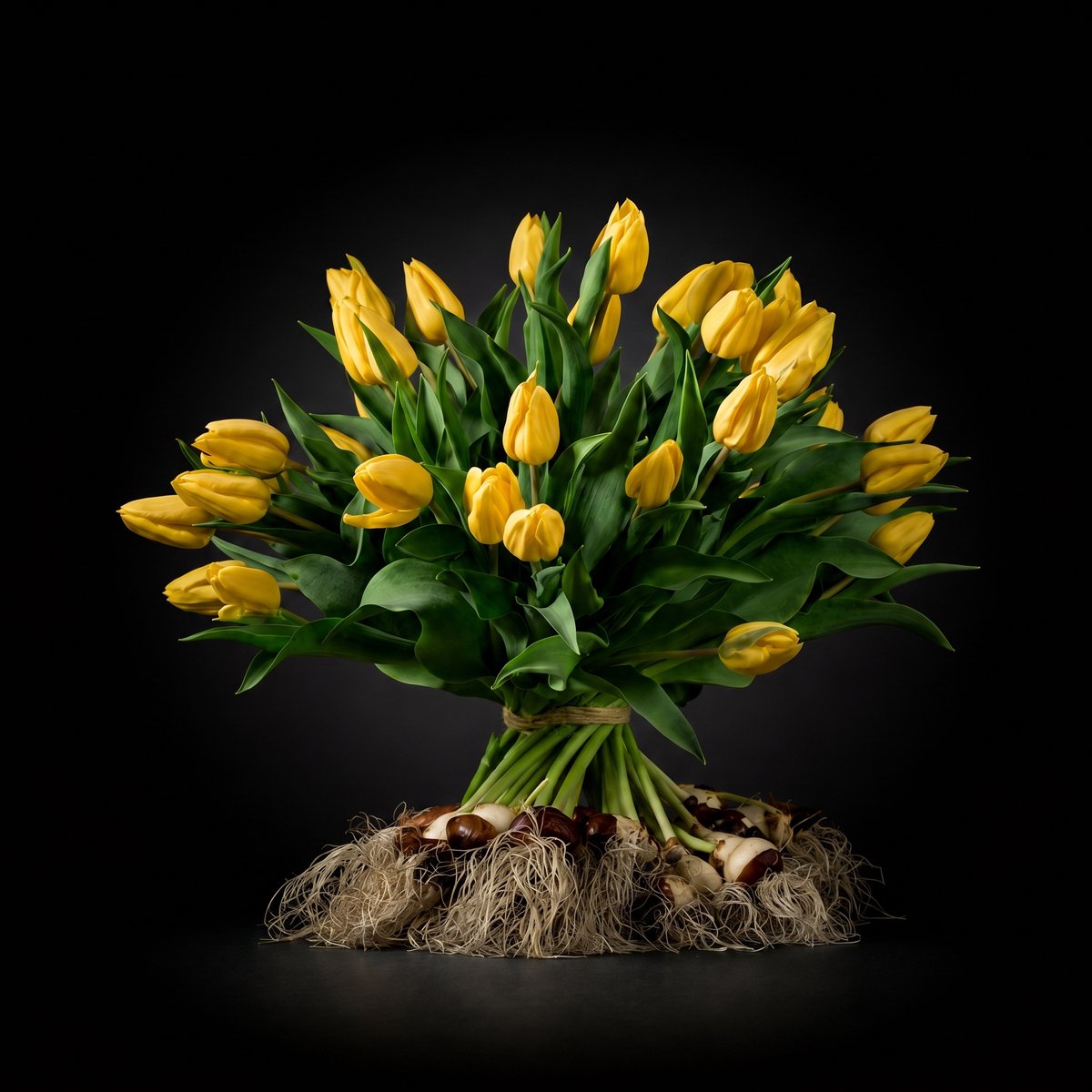 Boeket van 25 Prachtige gele tulpen met bol - van BOLT Amsterdam - Vers, direct uit eigen kwekerij - Met de hand gebonden - Gratis thuis bezorgd