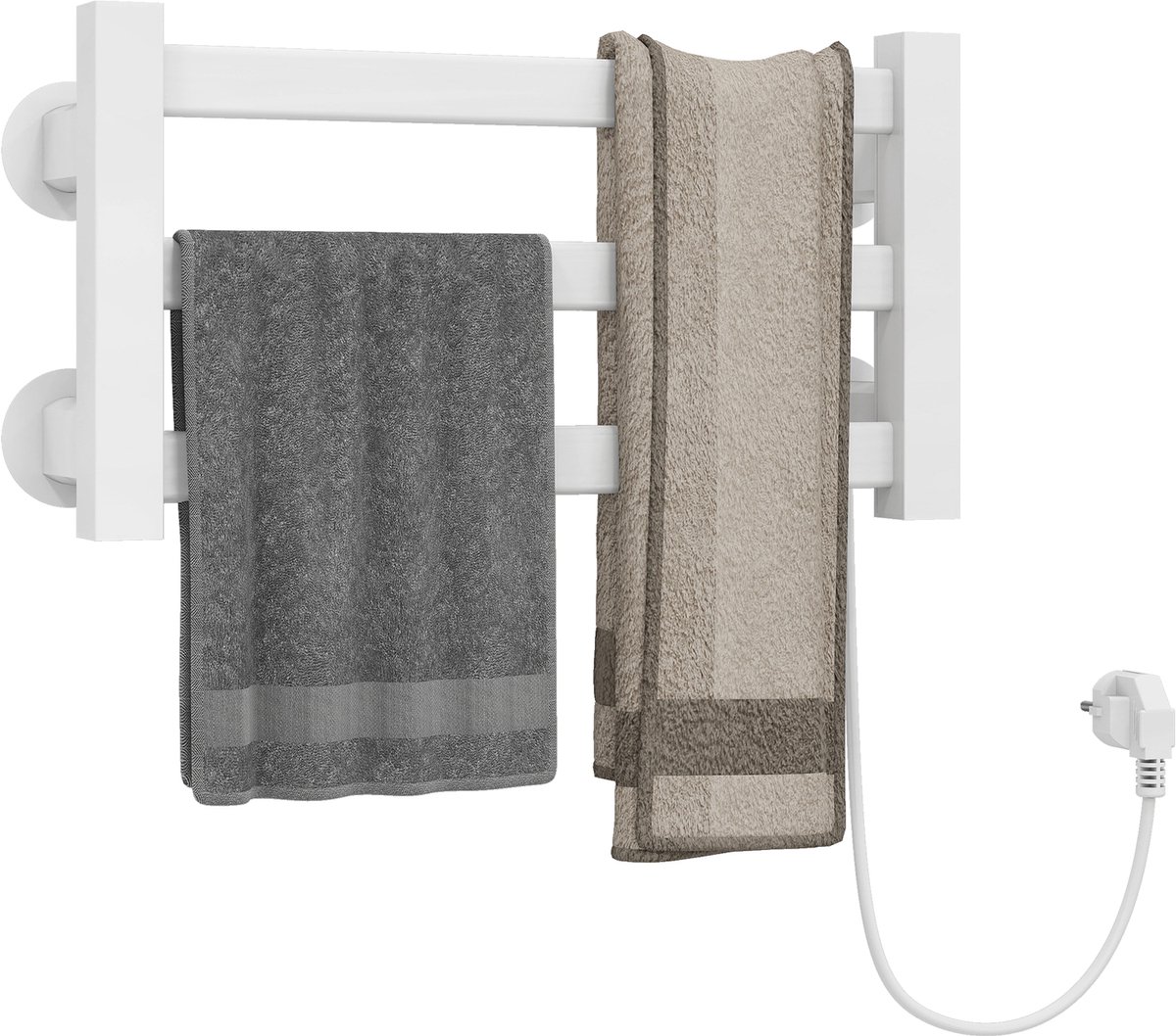 Puluomis - Elektrische handdoekhouder 33W - Wandmontage - 3-laags handdoekstang - Aluminiumlegering - 55℃ - Wit