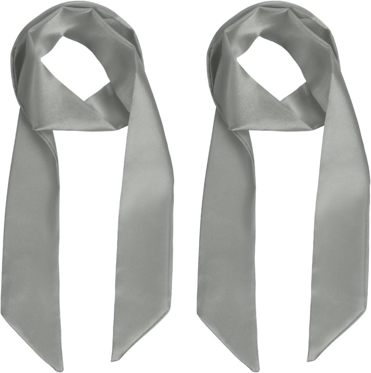2-pack effen kleur sjaal voor vrouwen, 100cm polyester zachte nek lange sjaal smalle halsdoek voor handtas/haarband/satijnen riem, skinny stropdas sjaals [grijs]