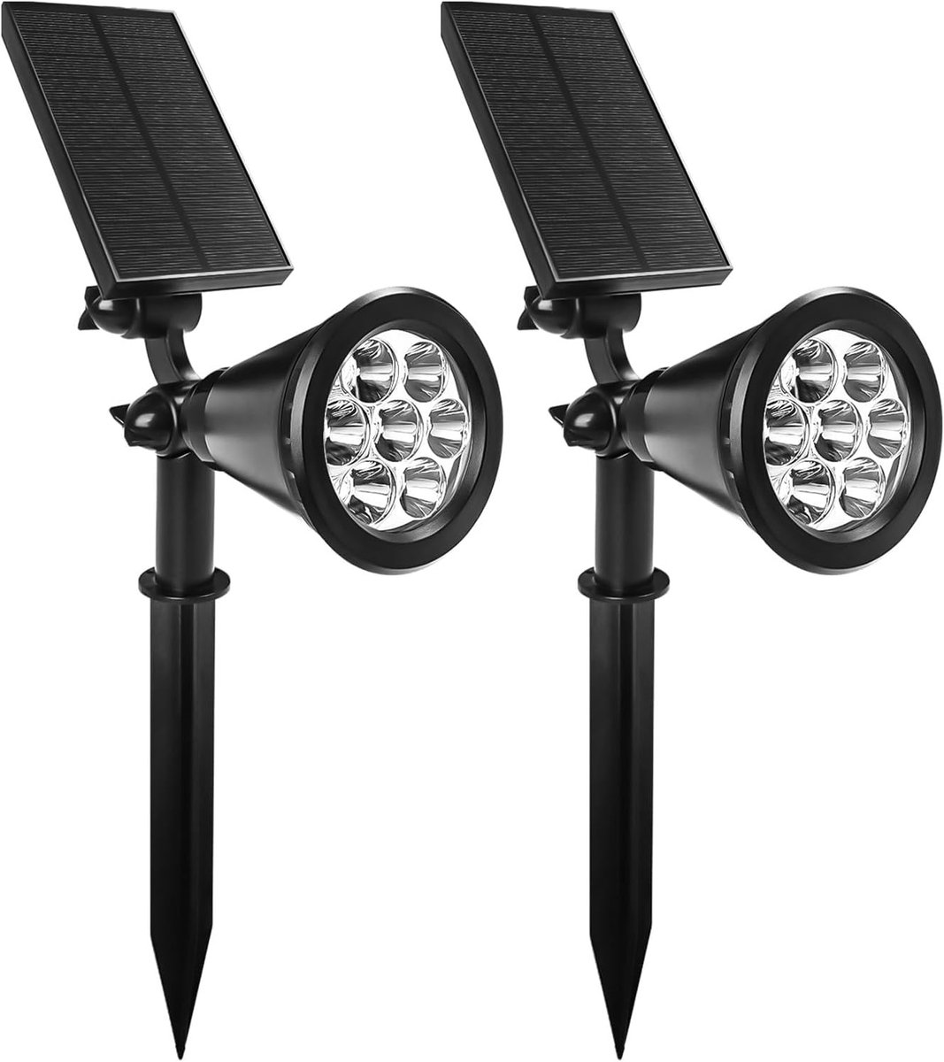 Tuinverlichting op Zonne-energie 2 Stuks,7 LED Kleurrijke Solar Spots tuin,IP65 Waterdicht Zonnelicht Tuinspot Led Buiten voor Garage,Pad,Balkon,Muur,Terrassen,Hekken,Opritten,Veranda