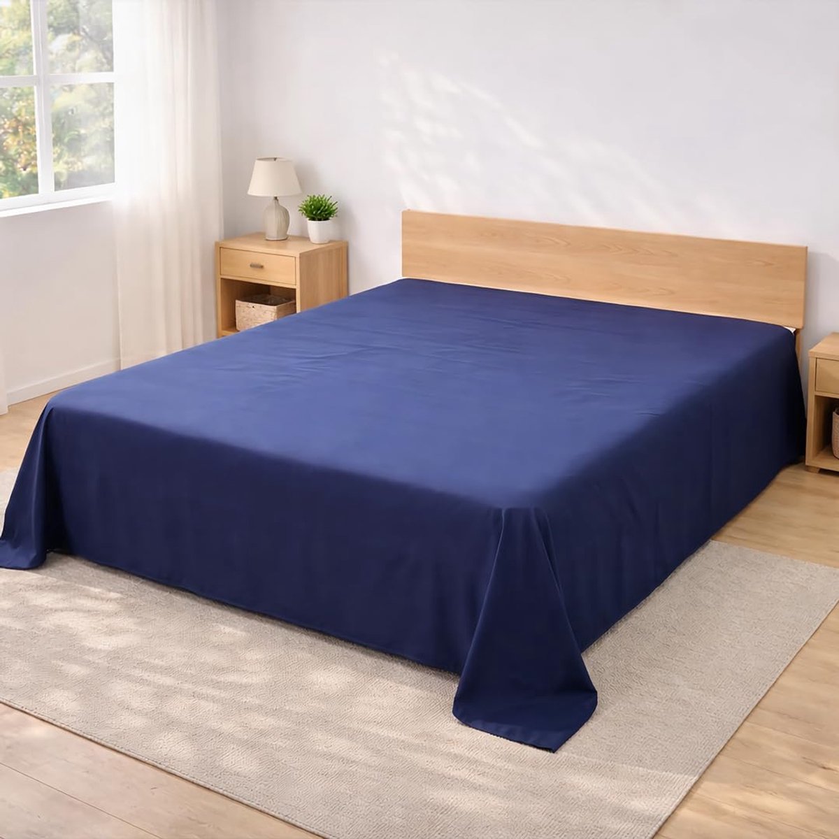 Bedding, plat laken zonder elastiek, 150 x 200 cm, zacht geborsteld polyester, microvezel, plat blad, marineblauw