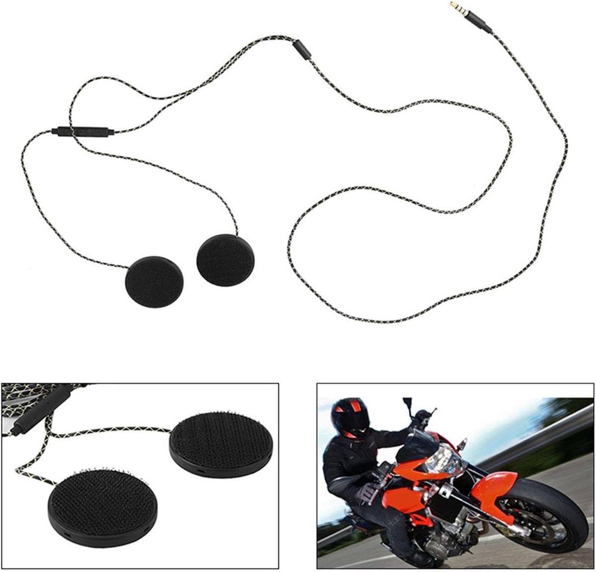 3,5 Mm Hoofdtelefoonluidsprekers Bekabelde Motorhelm Hoofdtelefoonondersteuning Handsfree Bellen voor Autorijden, Zwart