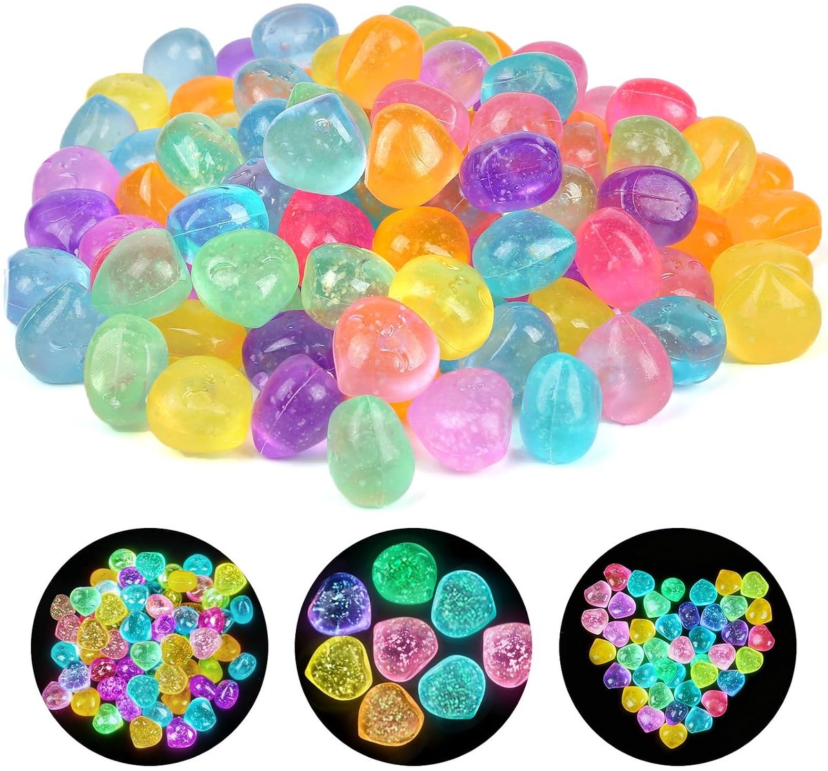 100 stuks lichtstenen, 2 cm kleurrijke dreuzelstenen, herbruikbare lichtgevende kiezelstenen, kleine kleurrijke decoratieve stenen voor tuin, aquarium, balkon, terras, feestdecoratie