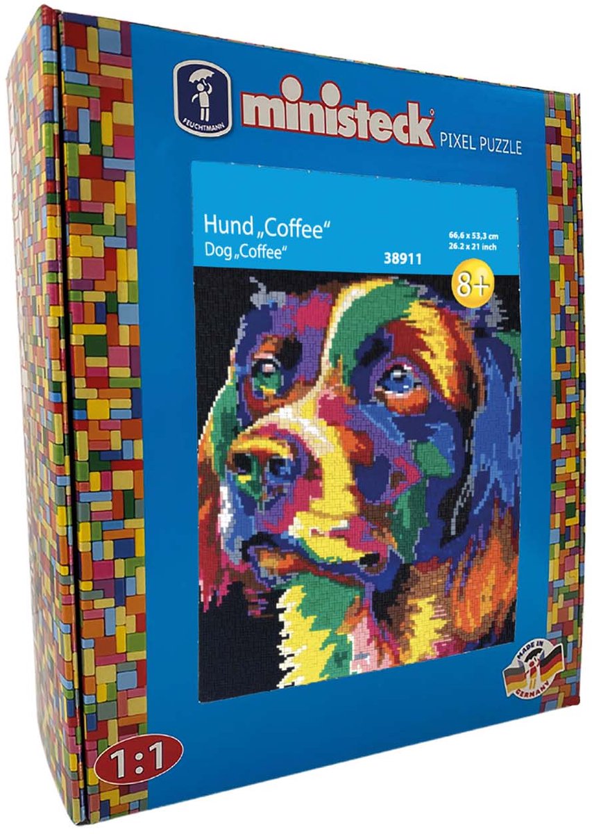 Ministeck mozaïekset kleurrijke hond koffie XXL box 8500 stuks.