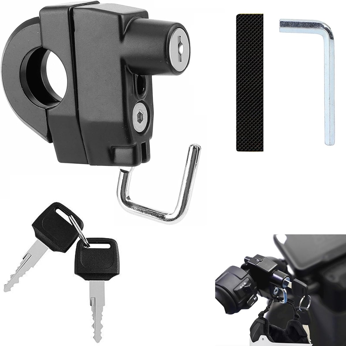 Helmslot, motorhelmslot, universeel helmslot met sleutel, geschikt voor stuurpennen van 22-28 mm, motorfietsen, scooters en veiligheidshelmen.