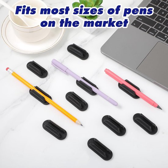 SnelShoppen - 10x Zelfklevende Potloodhouders voor Bureau, Siliconen Stylus Pen Organizer voor Muur, Clipboard, Kantoorbenodigdheden, Zwart, Kindvrien — afbeelding 4