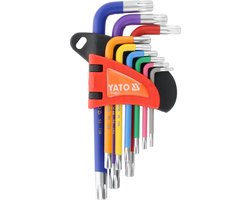 YATO YT-05637 Torx Security Sleutelset - 9-Delig - Met Ogat - S2 Staal (HRC 58-62) - Korte L-Sleutels met Kleurcodering - T10 t/m T50