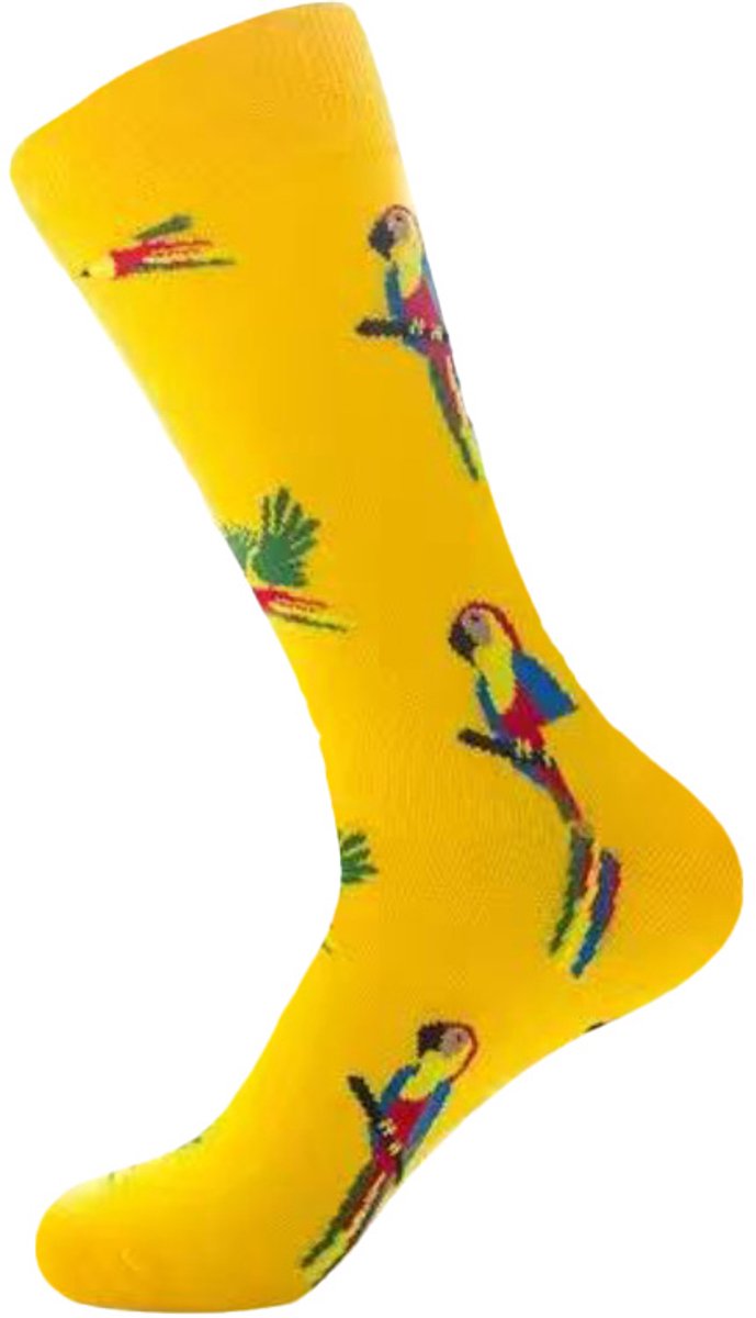 Heren sokken - geel - print papagaai - 40 - 46 - cadeau voor hem - Kerst cadeau - vaderdagscadeau - verjaardagscadeau - gift - geschenk mannen