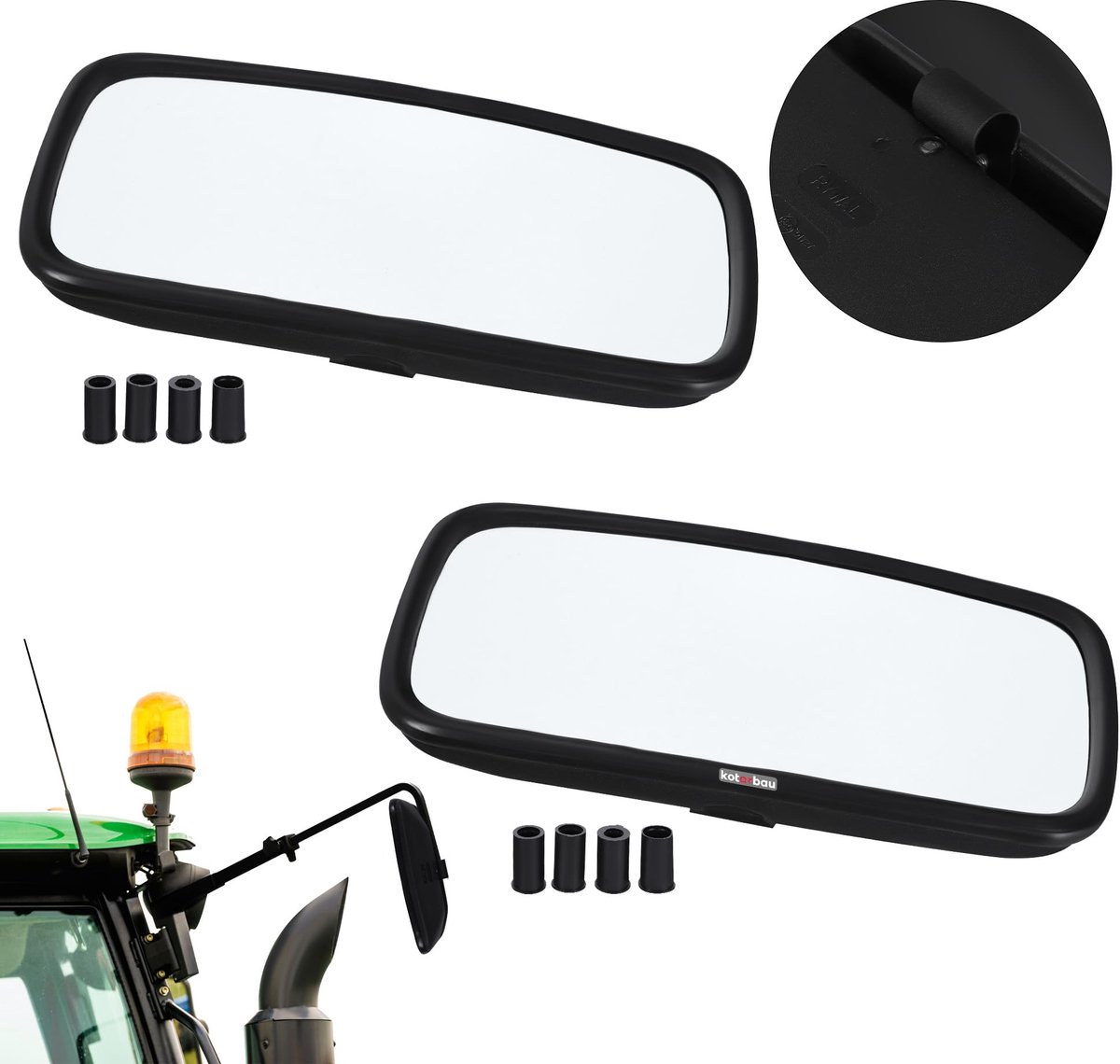KOTARBAU® Tractor Spiegel - Buitenspiegel Tractor 36,5 x 19 cm 2 st. Spiegel Tractor - Buitenspiegel voor Tractor - Links/Rechts - Convexe Spiegel met Houder voor ⌀ Spiegelarm 10-32 mm - PVC