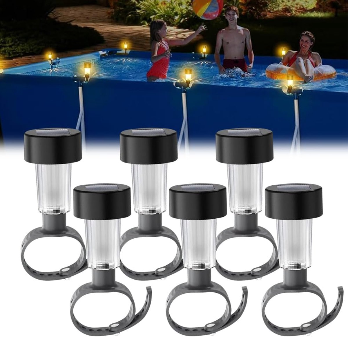 Zonnelampen voor zwembad, 6 stuks solarverlichting voor vijvers, waterdicht IP65, verlichting voor bovengrondse - ShopVlot