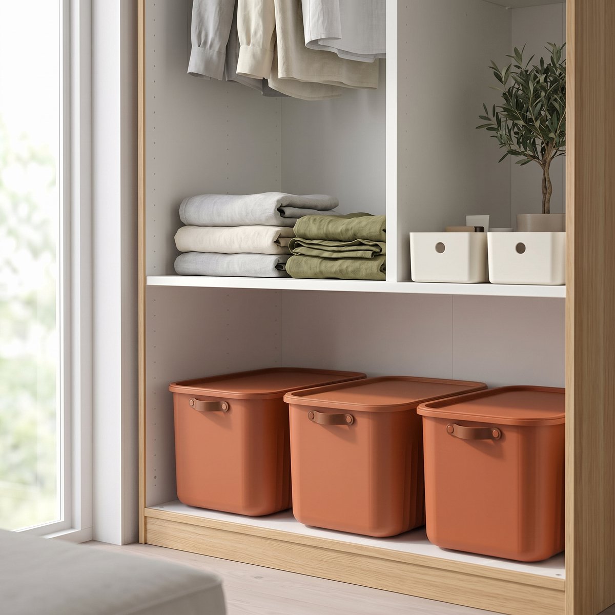 INDECOR - Opbergbox 20 Liter Set van 3 met Deksel – Opbergbox Onder Bed - BPA-vrije Stapelbare Opbergdozen met Handgrepen – Opbergmanden voor Kleding, Speelgoed en Accessoires – Terracotta