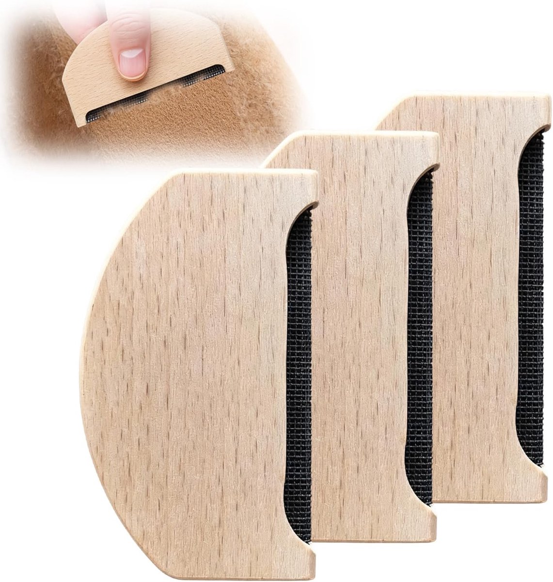 Wolkam - 3 stuks - Kasjmier Kam - Kledingborstel - pluizenverwijderaar - Hout - voor het Verwijderen van Pluizen Kleding - Geschikt voor kleding, truien, wollen kleding - 8×5cm