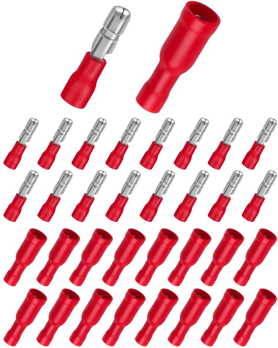 100 Stuks Kabelschoen Set, 0.5-1.5 mm² Ronde Pluggen, Geïsoleerde Crimpconnectoren voor Auto en Elektrische Toepassingen