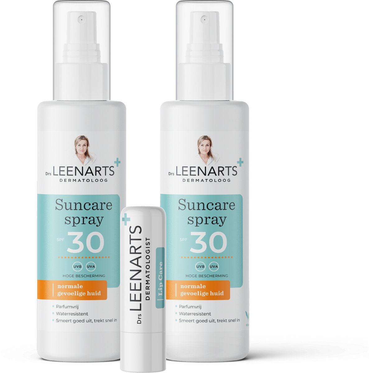 Drs Leenarts 2x Zonnebrand Spray SPF30 – Gezicht & Lichaam – Parfumvrij – 2x 200ml spray met 1 lipbalm
