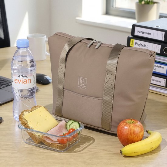 Brisby Koeltas Lunchtas 6L – 4-Laags Geïsoleerd – Inclusief 2 Koelelementen – Waterafstotend – Voor Werk, School & Onderweg – Taupe van Brisby — afbeelding 4