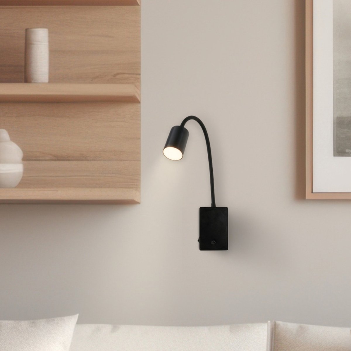 BRILONER Smooth - Wandlamp oplaadbaar binnen - leeslamp op accu - dimbaar wandverlichting - USB-C - warm wit licht - 36 uur accu - zwart