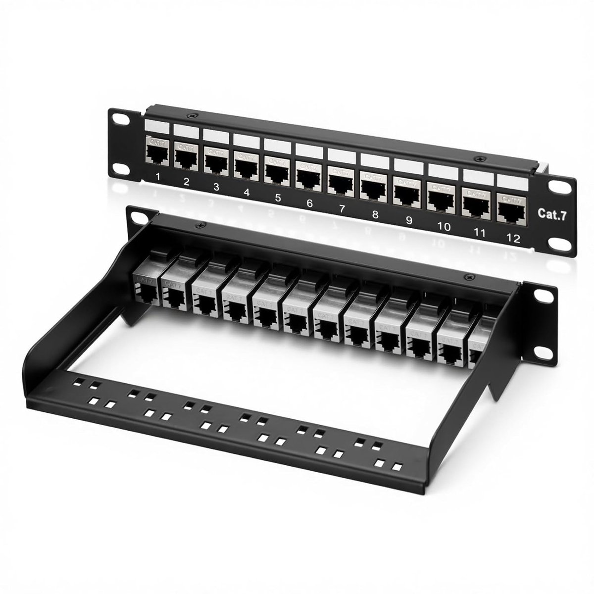 Image of 12 Port CAT7 Patch Panel, 1 HE 19 Inch Rack Mount, Shielded, Compatible with Keystone Modules (CAT5/CAT6/CAT7/CAT8) - ShopVlot
