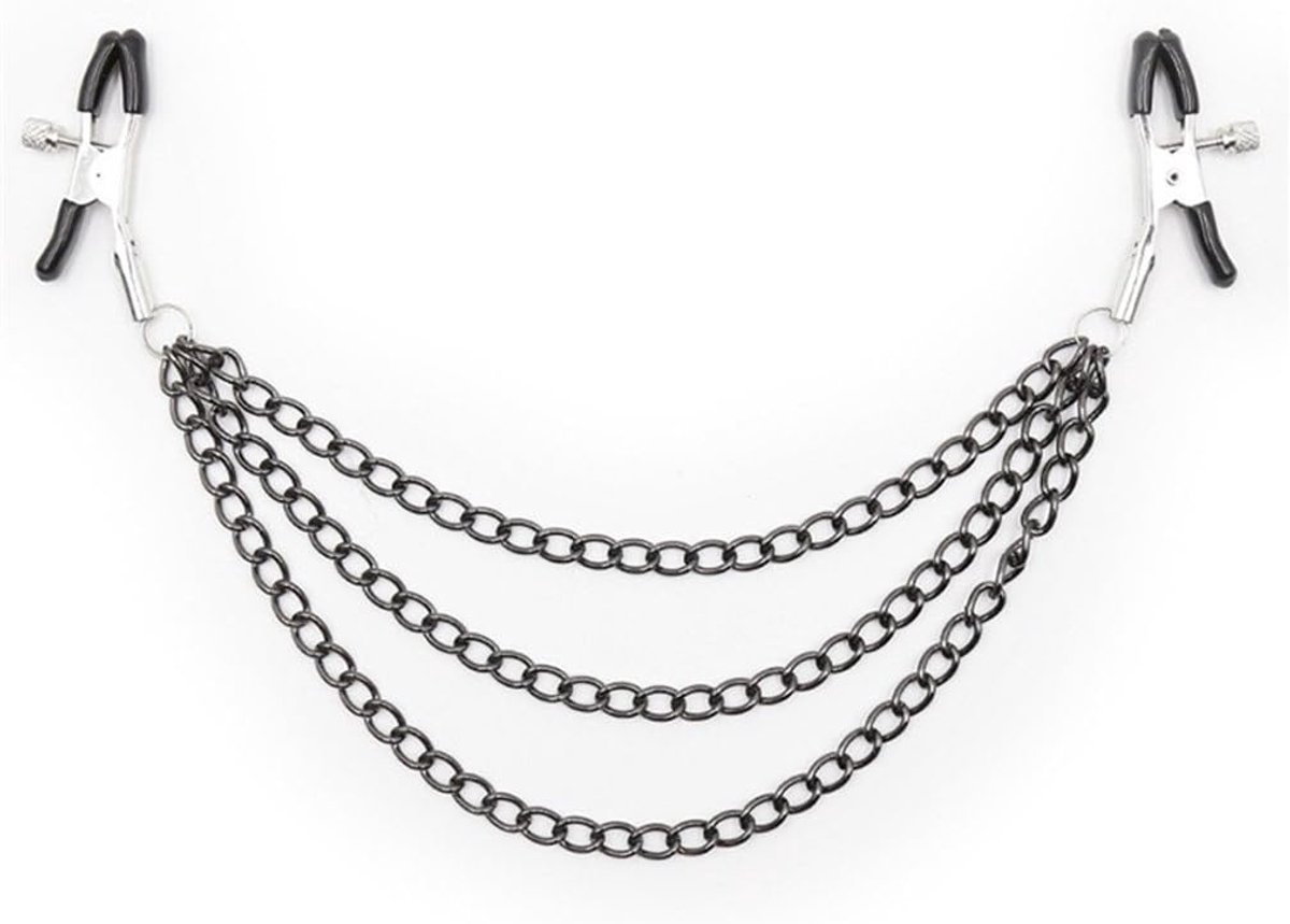 Nipple Clamps Breast Clamps Nipple Clamps with 3 Chains Erotic Adult Sex Toys (Black) - ShopVlot