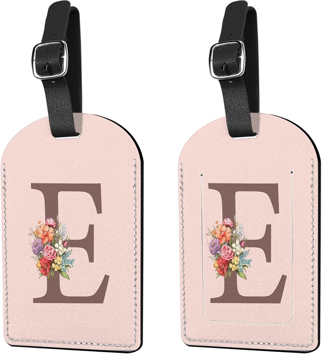 2 Pack Initial Letter Luggage Tag Monogram Suitcase Tags PU Leather Cover Aesthetic Cute Monogram Travel Bag Labels - ShopVlot