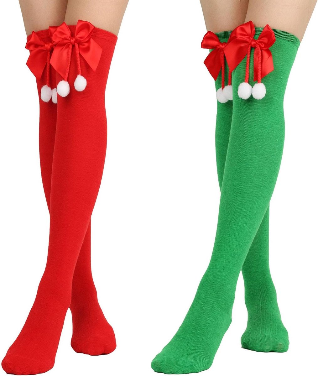 MAKFORT Christmas Fishnet Tights Black Red Lace Tights Sexy Stockings Over Knee Socks for Christmas Costume Fishnet - ShopVlot