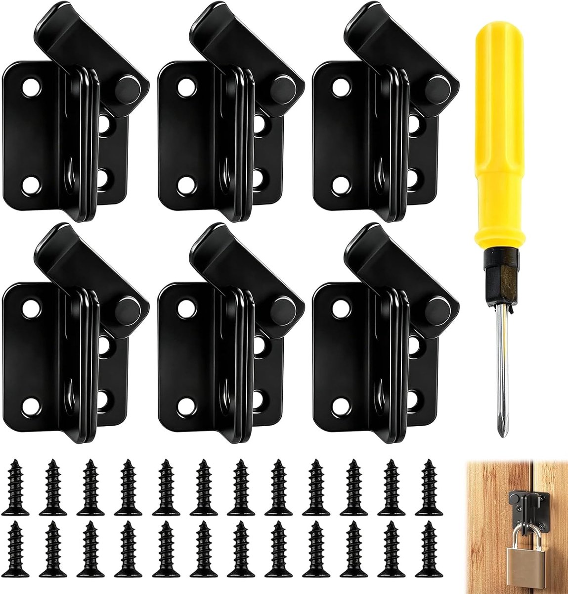 6 stuks deurgrendel, grendel deur slotgrendel met schroevendraaier voor ramen, dierendeuren, tuindeuren, omheining - ShopVlot