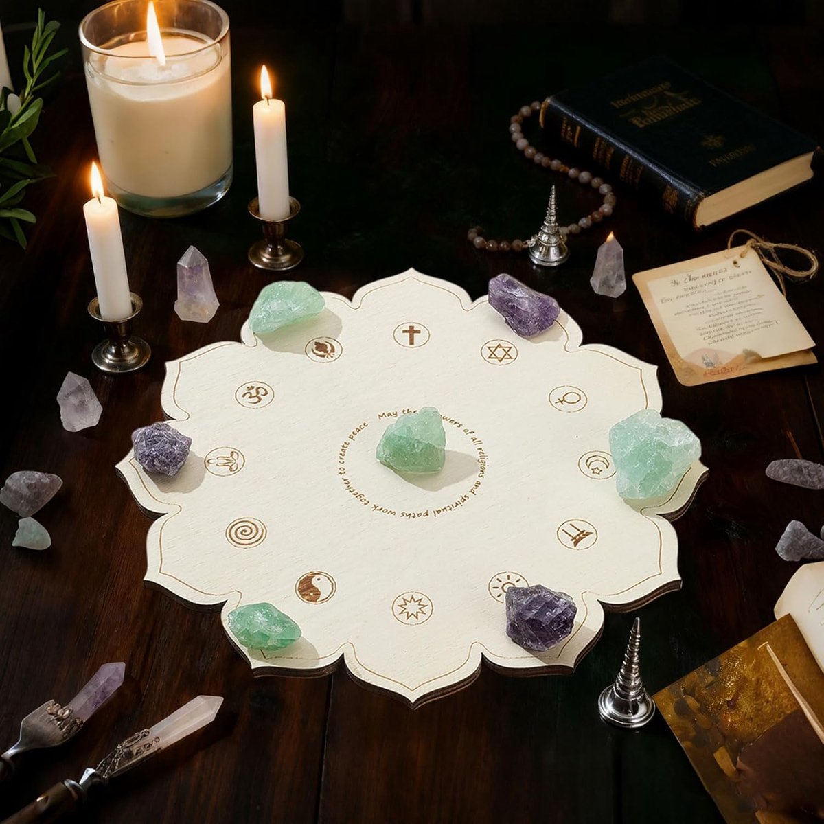 ORIGACH Reiki Wereldvredeskristalrooster, houten wereldvredeskristalrooster, 25 x 25 cm, voor Wicca Altarritual - ShopVlot