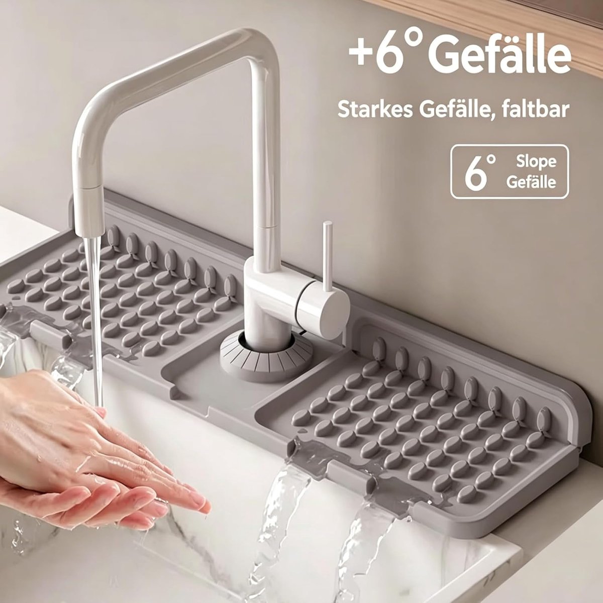 42 cm siliconen afvoermat voor keukenkraan, verlengde uitvoering, spatbescherming en droogmat, antislip gootsteenmat - ShopVlot