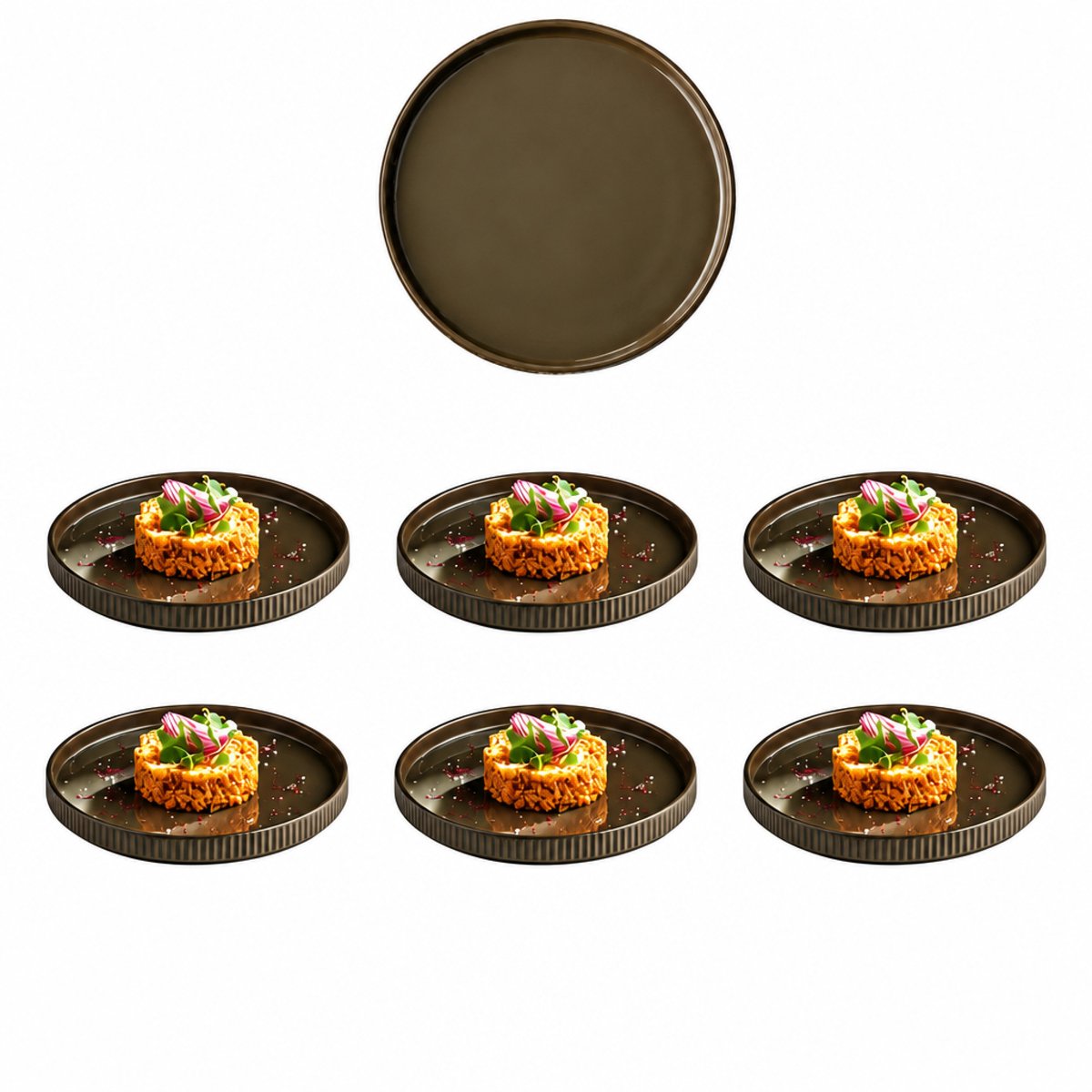 APS The Grid Dinerbord - Bordenset - Porseleine borden - Stapelbaar - Bruin - 20 cm (6 stuks)