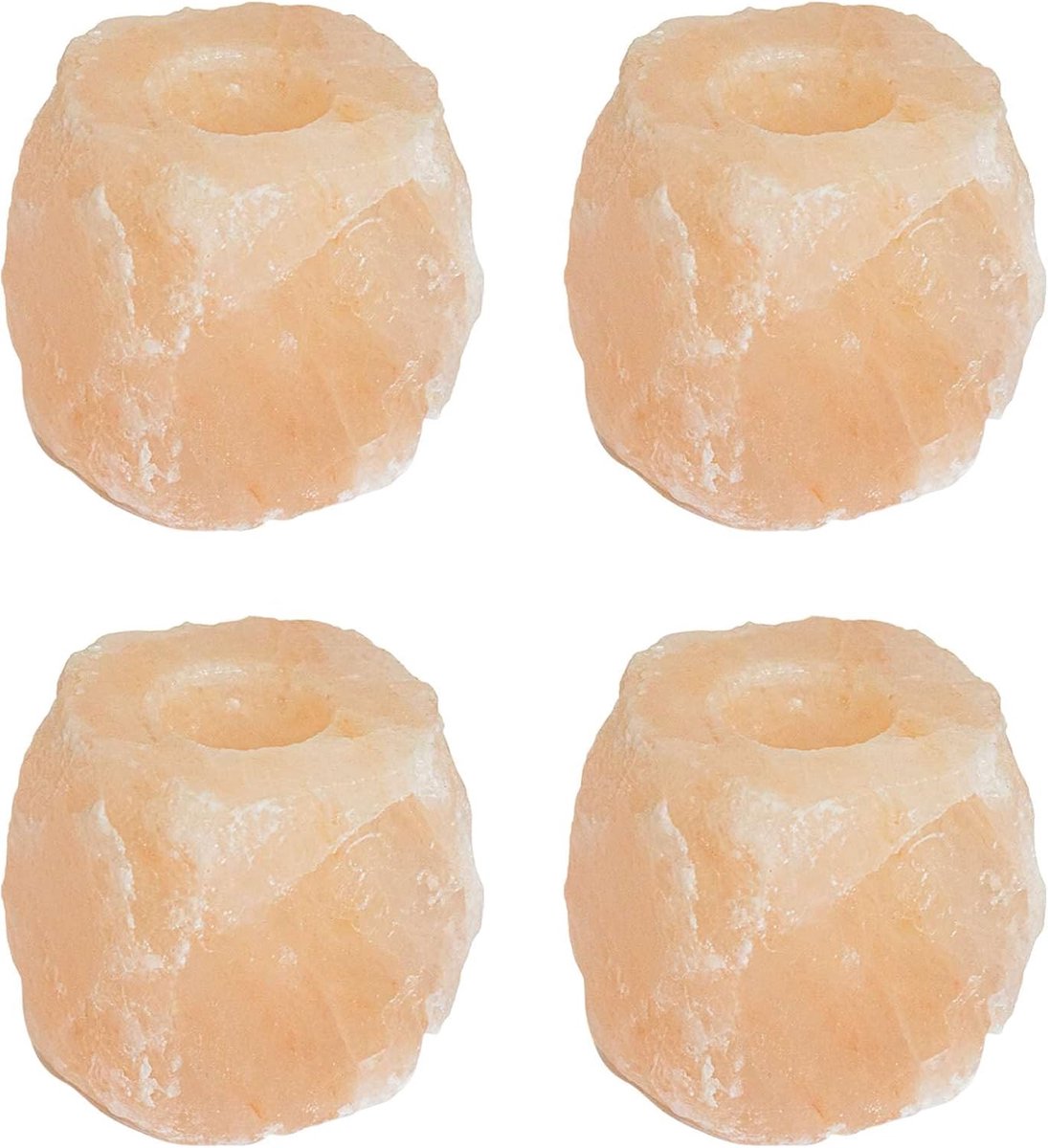 Theelichthouders, set van 4, roze zoutkristal, kandelaar voor sfeervolle decoratie, vierkante theelichthouder voor woonkamer en wellness-sfeer
