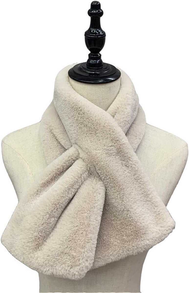 Herfst en winter vrouwen wild sjaal pure kleur kruis warme sjaal pluche konijnenbont (Color : Beige)