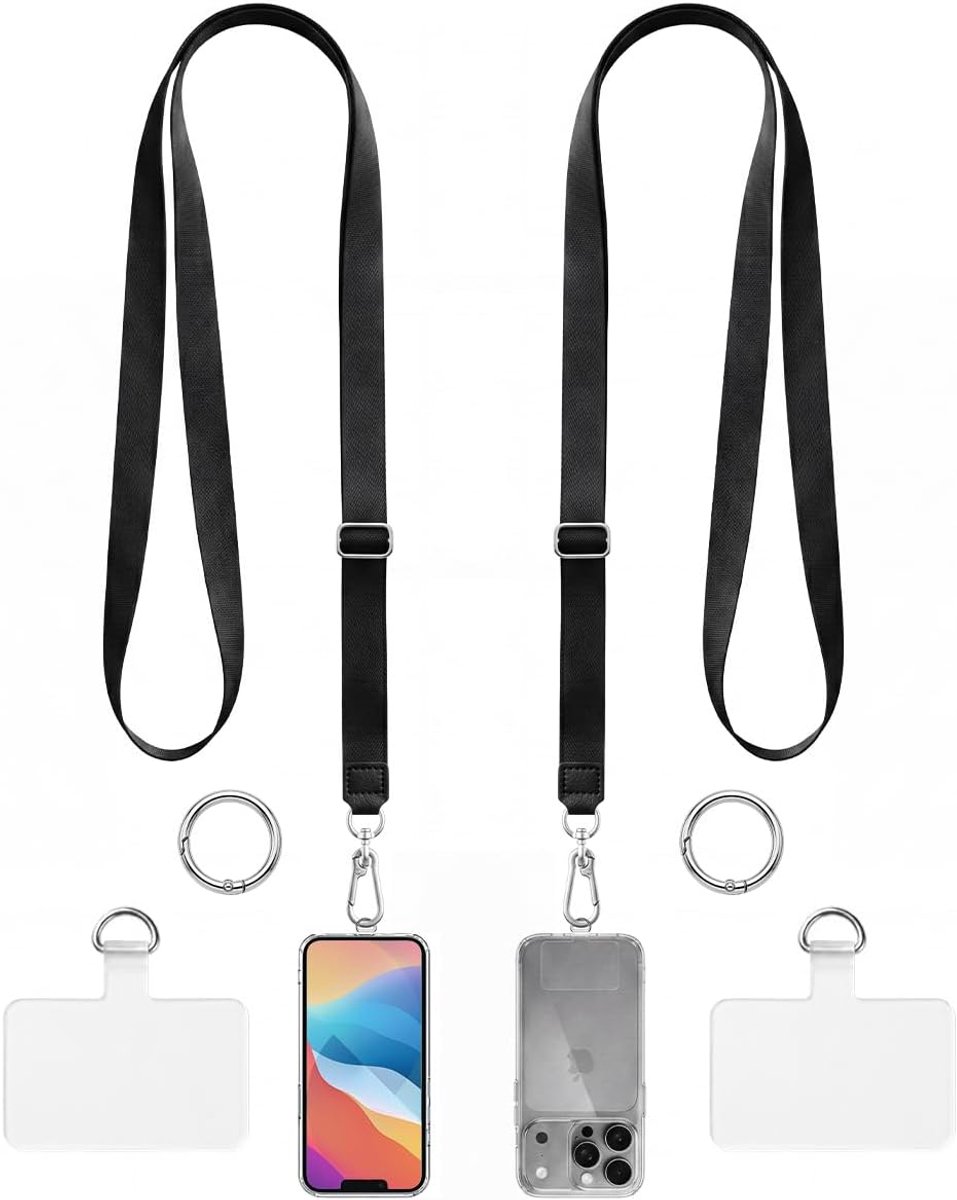 Mobiele telefoon lanyard, 2 stuks verstelbare telefoonriem voor crossbody en nek, met 2 stuks TPU transparante tab
