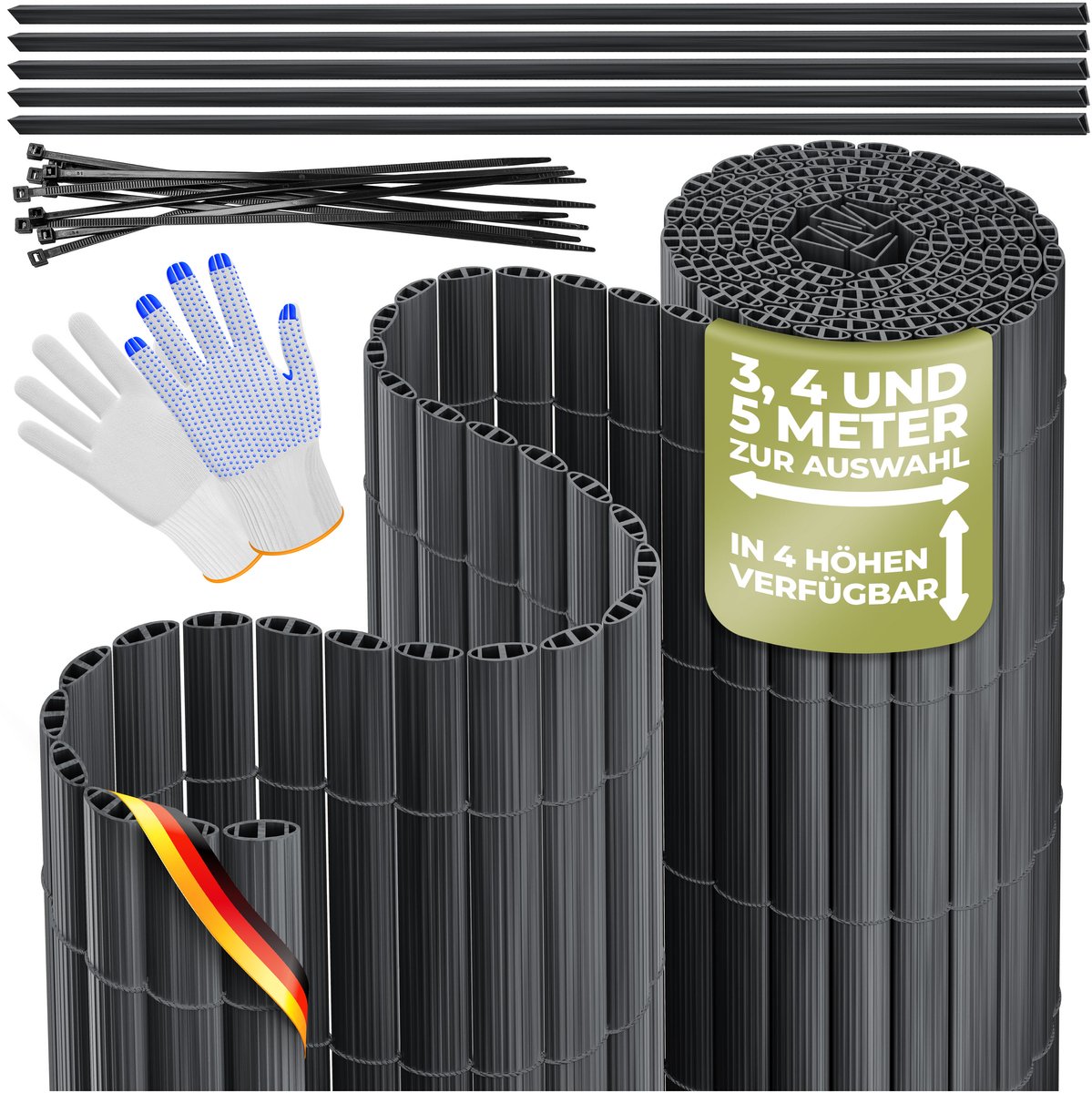 KESSER® PVC Privacyscherm - Balkondoek met versterkte lamellen - Windscherm - 80 x 300 cm - Antraciet